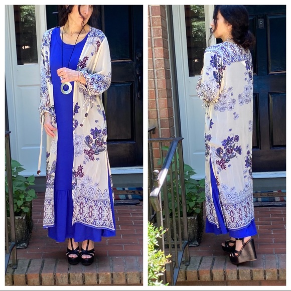GORGEOUS LONG FLORAL PRINT KIMONO - Picture 4 of 10